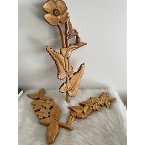 Vintage Wooden Handmade Carved Floral Wall Hanging Trio Leaves Artisan Sealed